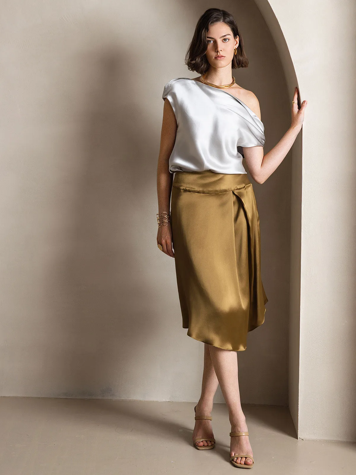 19Momme Silk Chic Elegant One-Shoulder Top