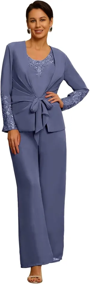 3 Piece Formal Pant Suits for Mother of The Bride for Women Wedding Guest Dressy Suit Gown with Jacket