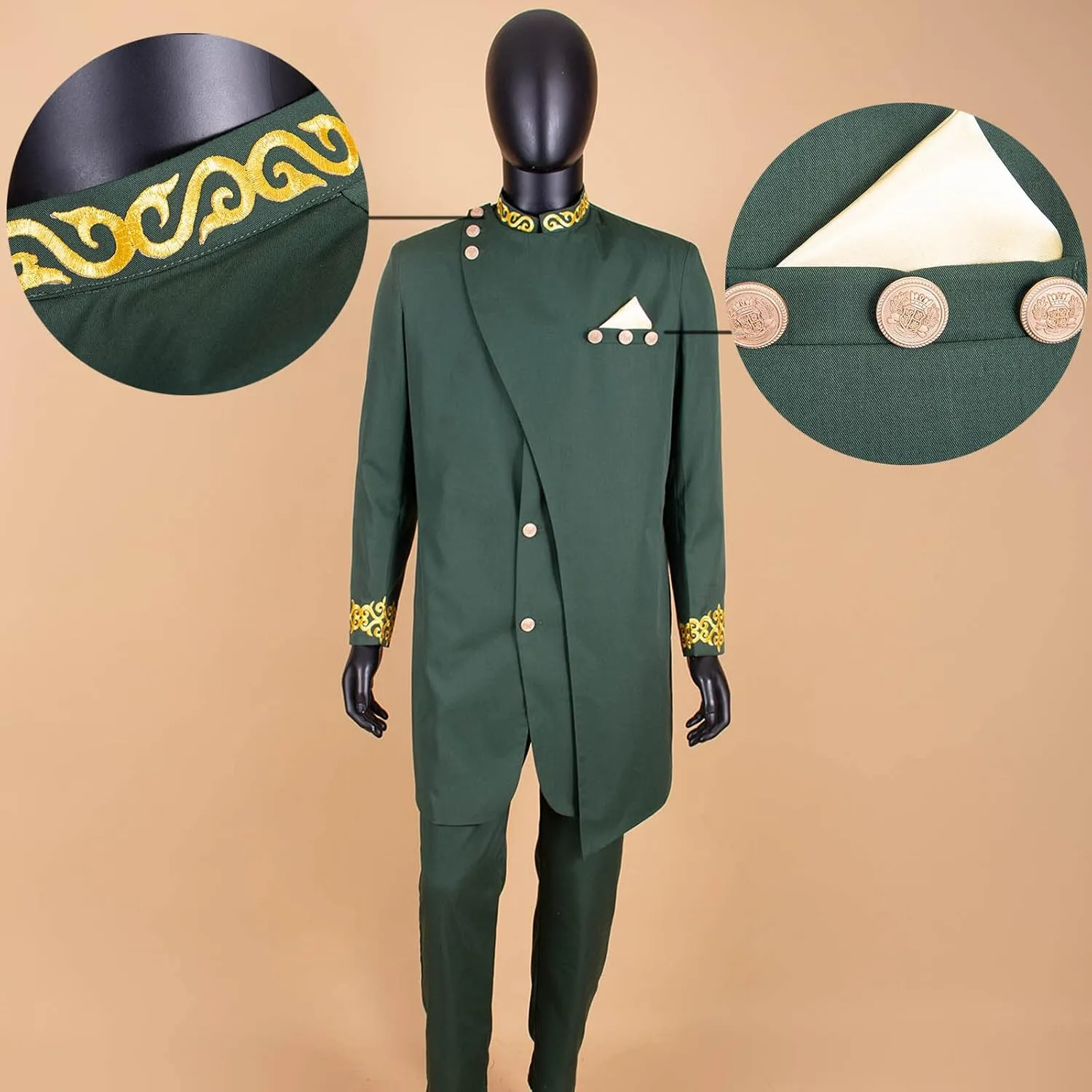 African Suits for Men Slim Fit Embroidery Blazer and Pants Set Business Dress Suit Party Wedding Evening
