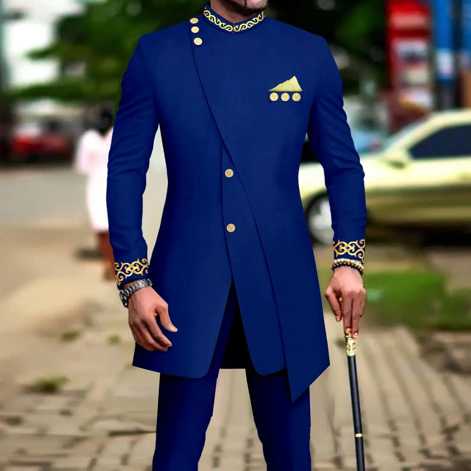 African Suits for Men Slim Fit Embroidery Blazer and Pants Set Business Dress Suit Party Wedding Evening