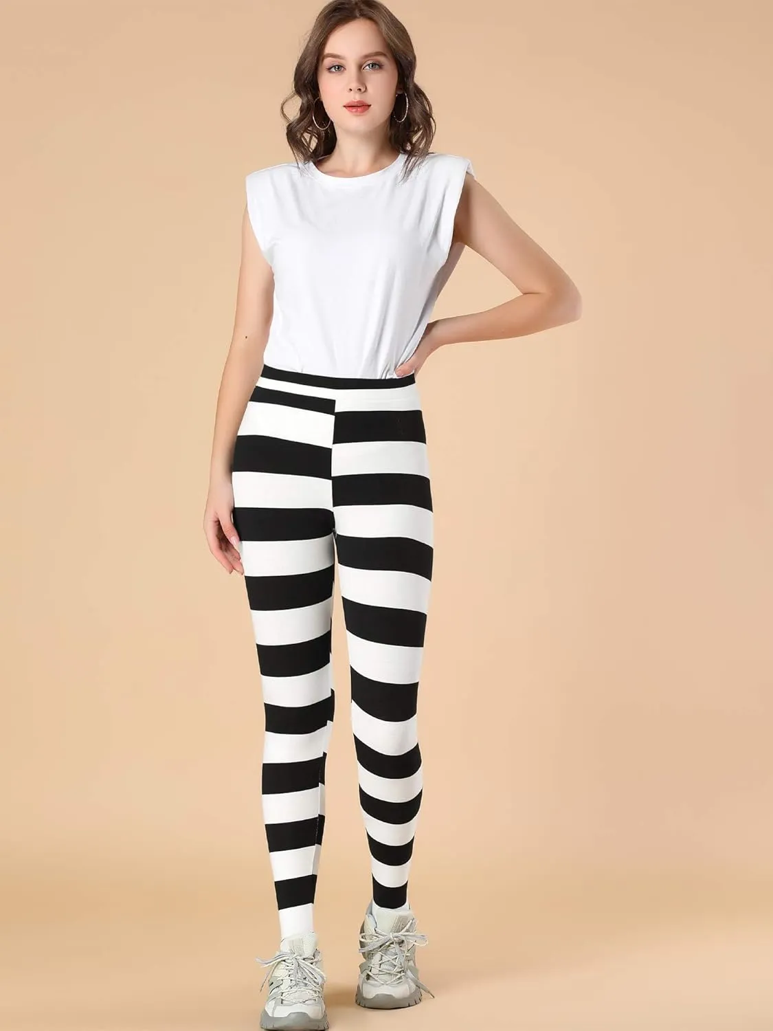 Allegra K Women's Leggings Printed High Waist Elastic Waistband Party Yoga Stirrup Pants