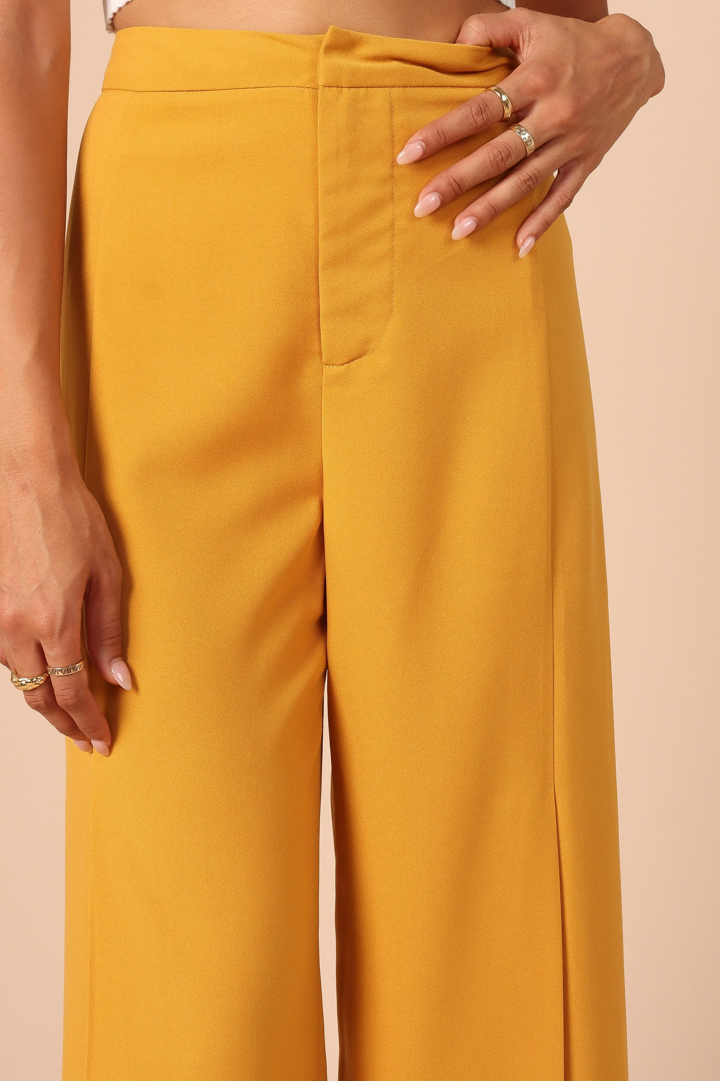 Annie High Waisted Wide Leg Pants - Mustard