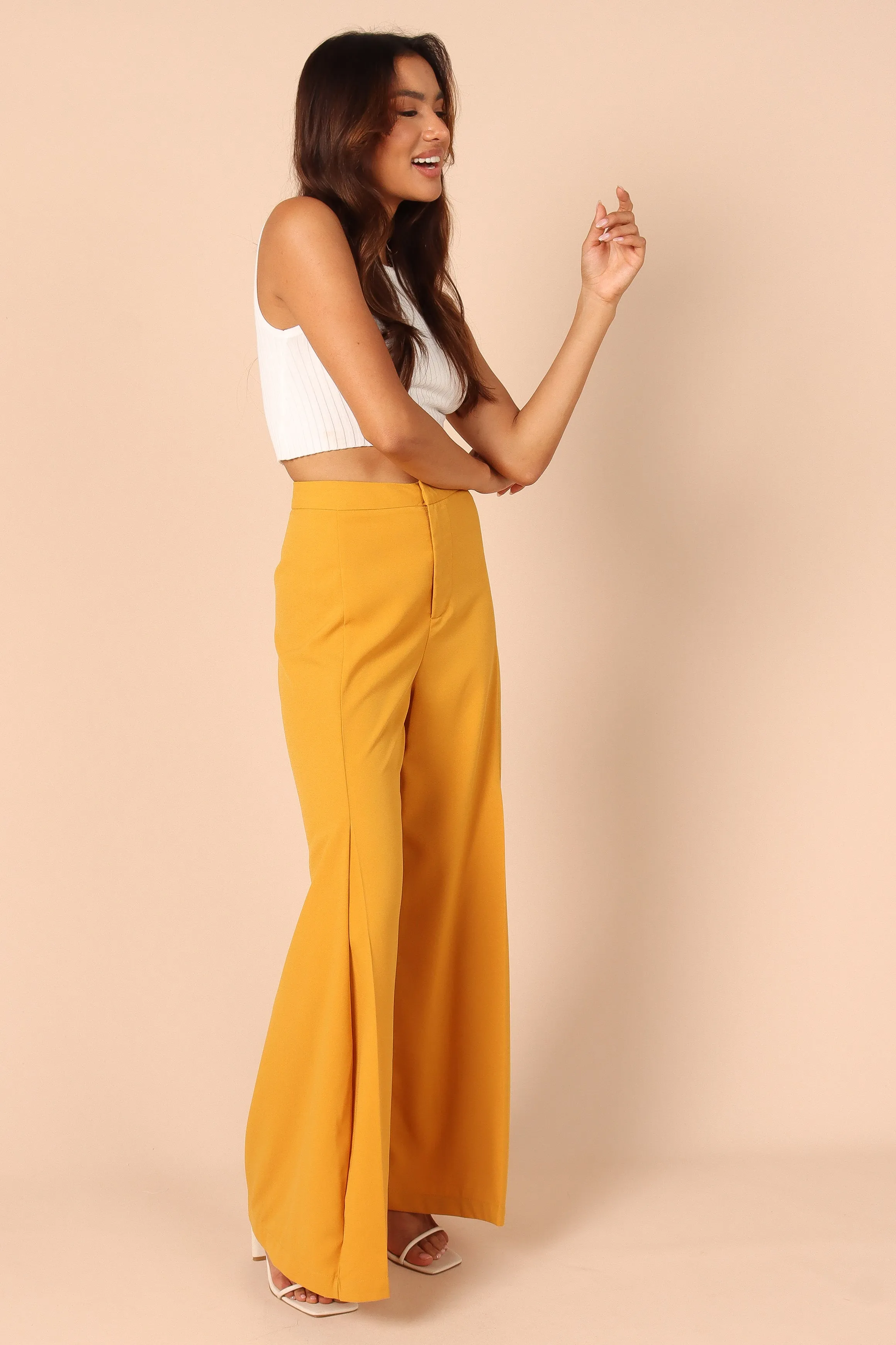 Annie High Waisted Wide Leg Pants - Mustard