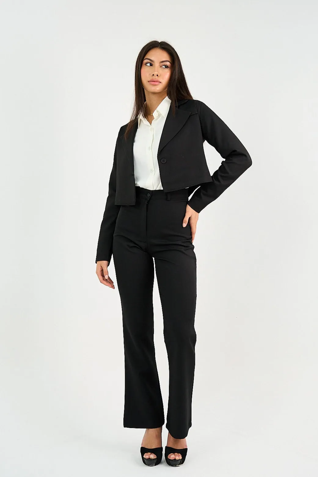 Black Flared Suit Trousers