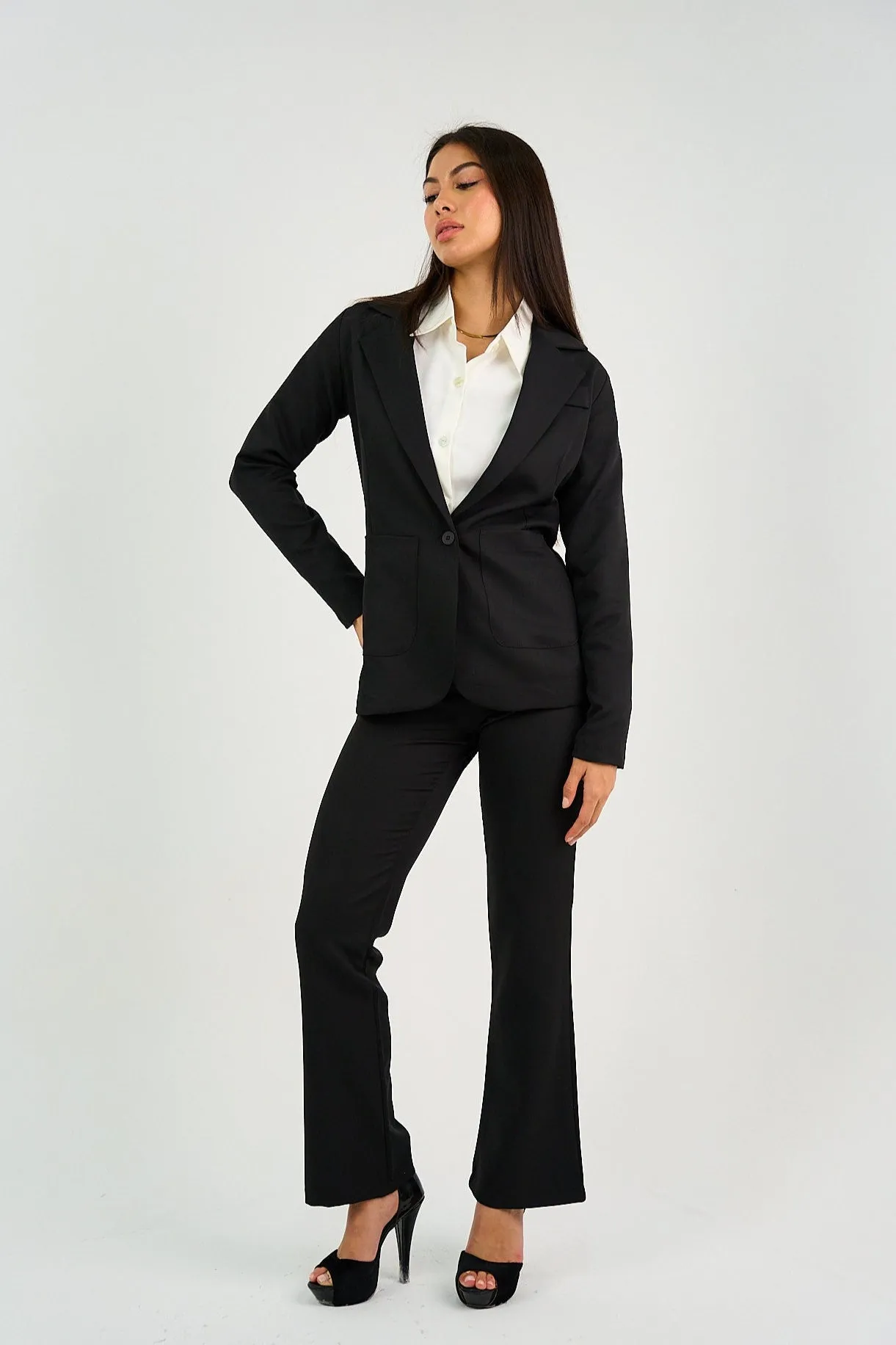Black Flared Suit Trousers
