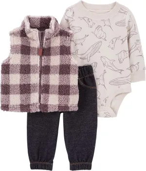 Carter's Baby Boys' 3 Piece Plaid Patch Little Vest Set