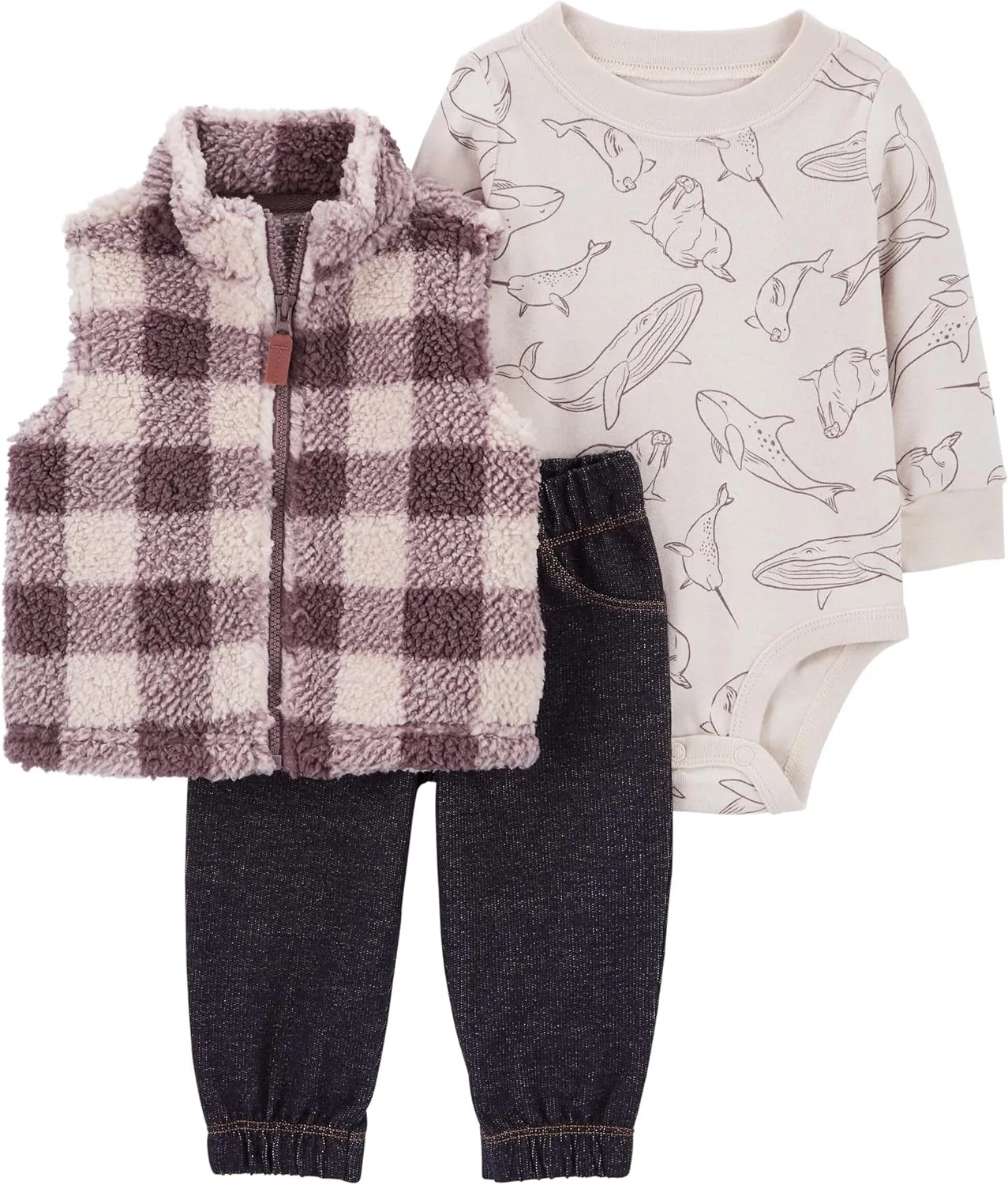 Carter's Baby Boys' 3 Piece Plaid Patch Little Vest Set