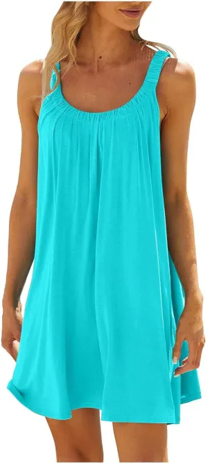 Ceboyel Womens Plain Tank Sundresses Sleeveless Short Mini Dresses Summer Casual Beach Dress Cute Tropical Vacation Clothing