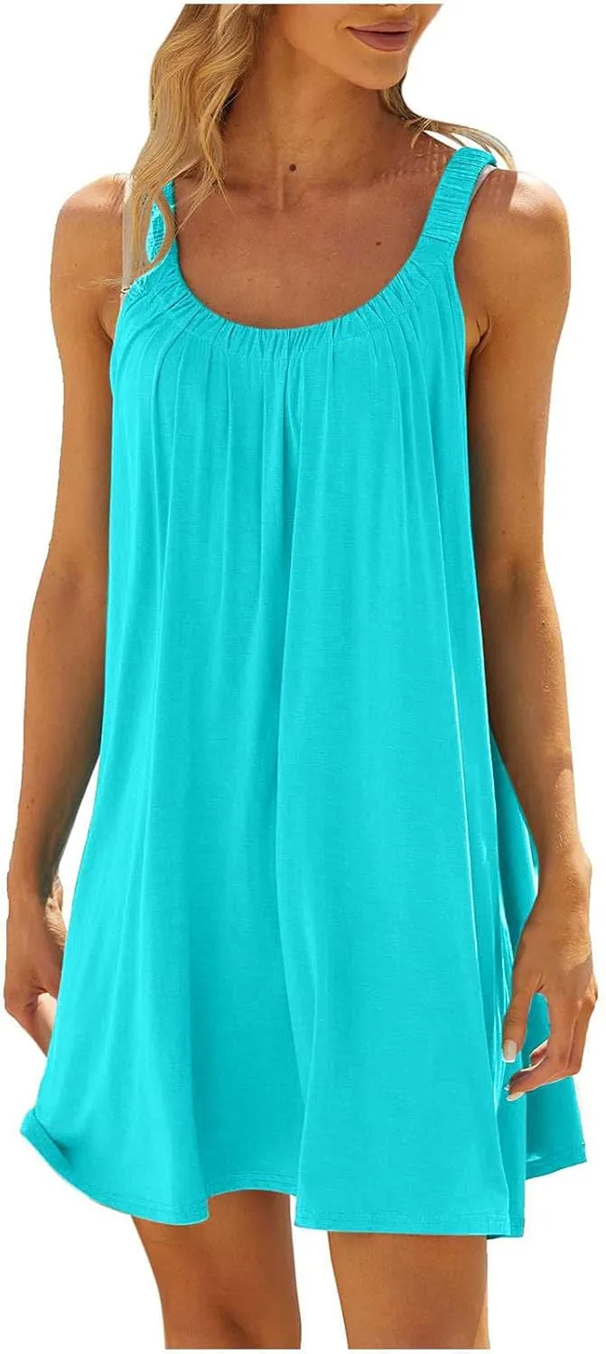 Ceboyel Womens Plain Tank Sundresses Sleeveless Short Mini Dresses Summer Casual Beach Dress Cute Tropical Vacation Clothing
