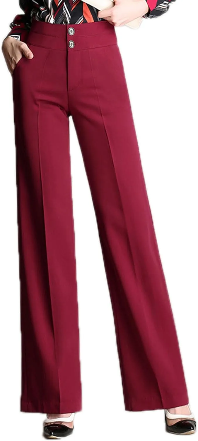 CHARTOU Women's High Waist Double-Button Closure Boot-Cut Dress Pants