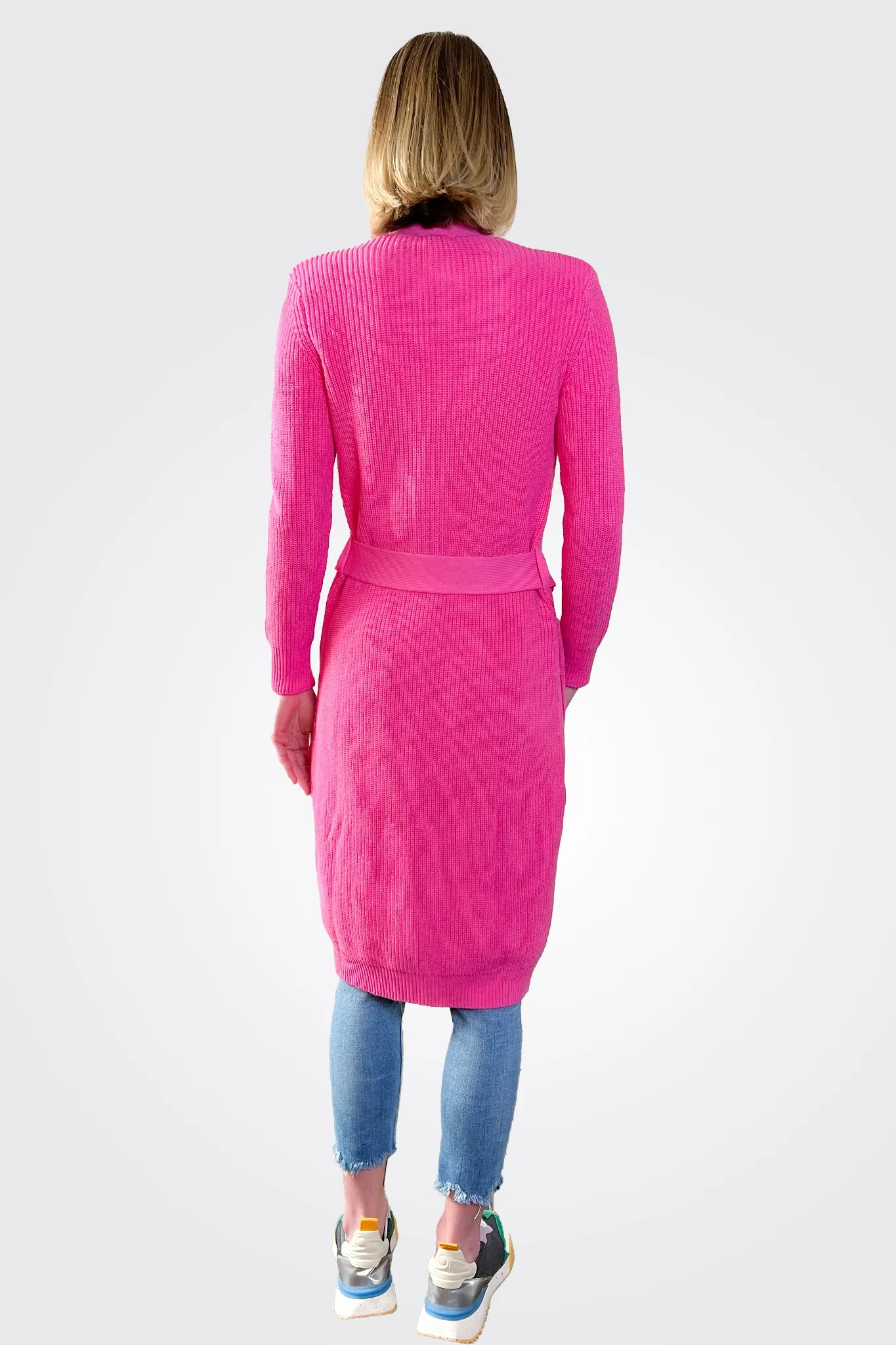 Cotton Cashmere Belted Ribbed Cardigan - Azalea