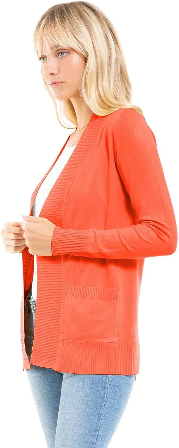 Design by Olivia Women's Open Front Long Sleeve Classic Knit Cardigan