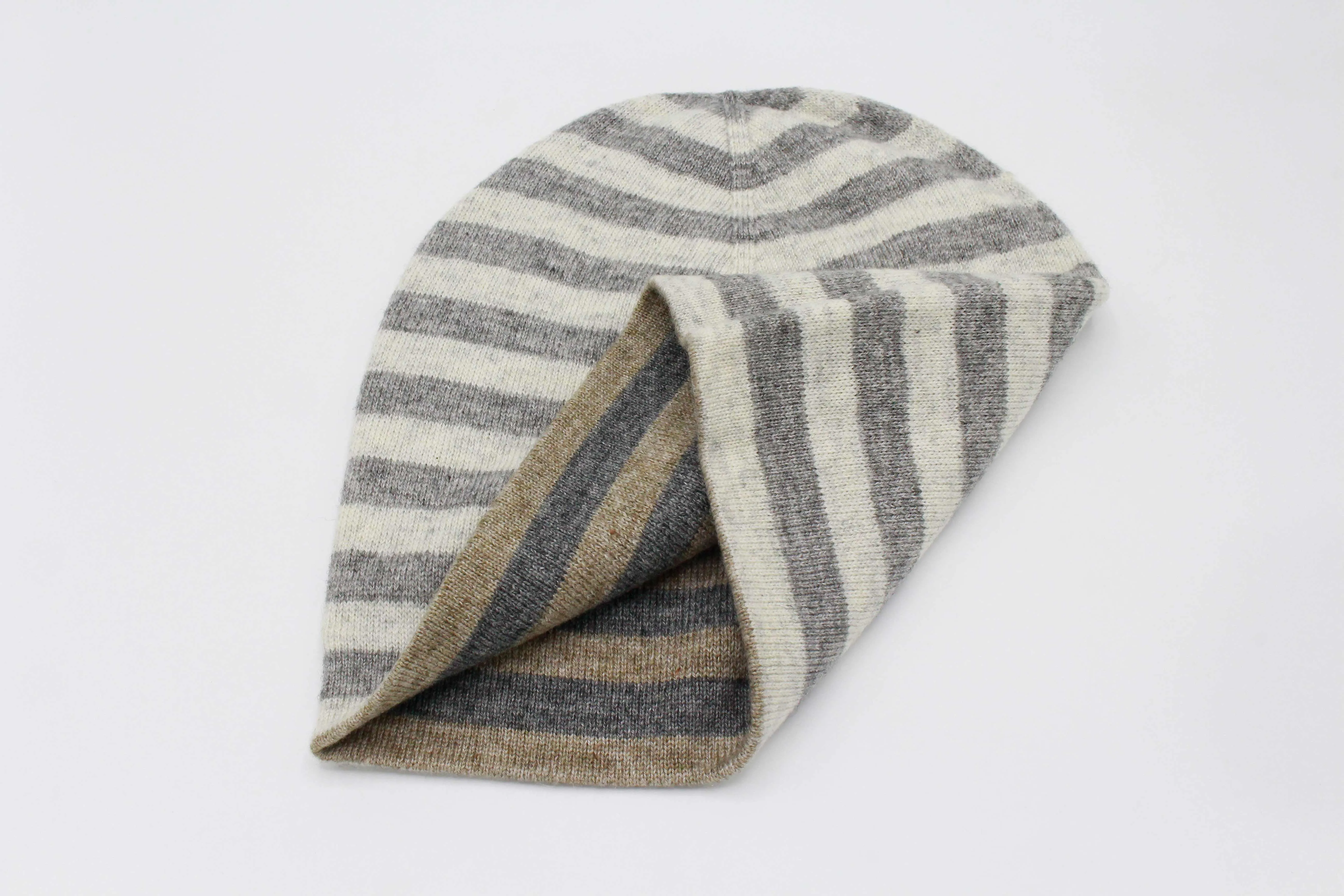 Double Sided White & Light Gray Stripes Unisex Cashmere Cap/Beanie