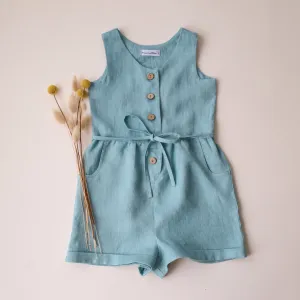 Duck Egg Blue Linen Belted Romper