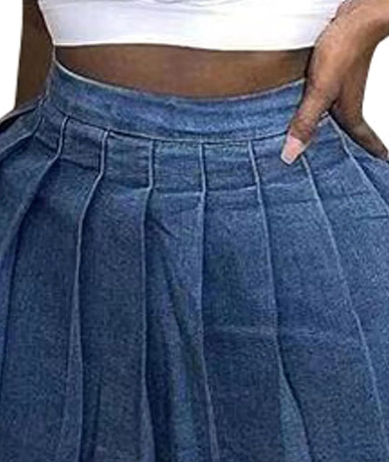 ECDAHICC Women's Denim Skirts High Waisted Jeans Mini Pleated Skirts Club Y2k Skater Short A-line Skirt Streetwear