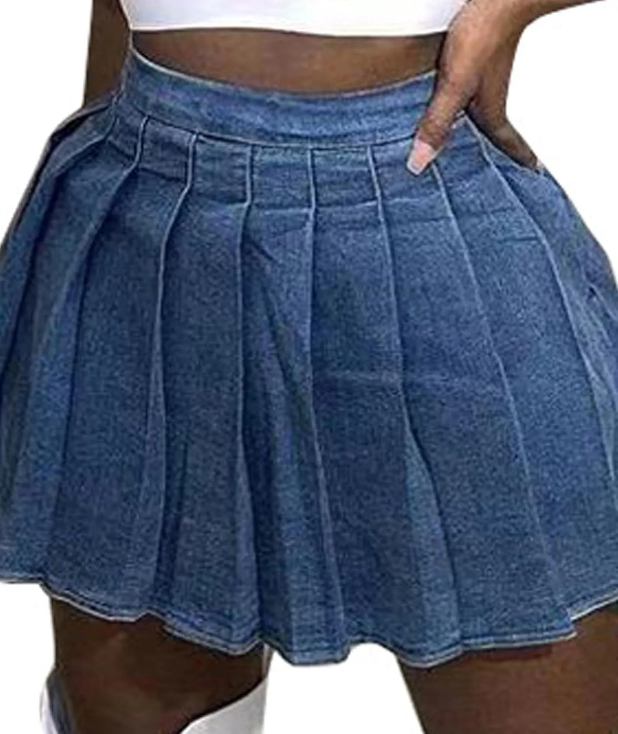 ECDAHICC Women's Denim Skirts High Waisted Jeans Mini Pleated Skirts Club Y2k Skater Short A-line Skirt Streetwear