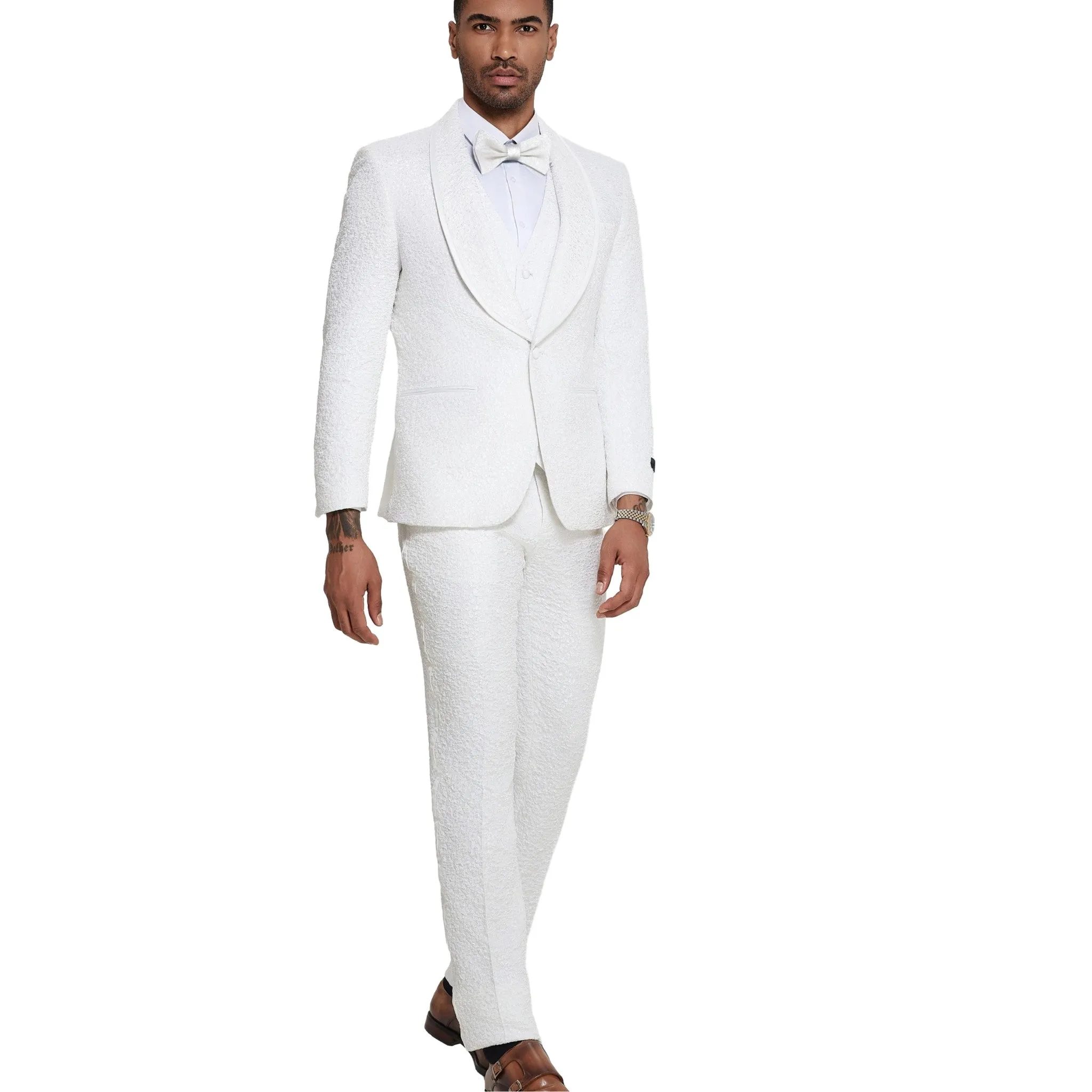 Elegant All White Flower Tuxedo - A Dazzling Ensemble for 2023 Prom and Wedding Seasons
