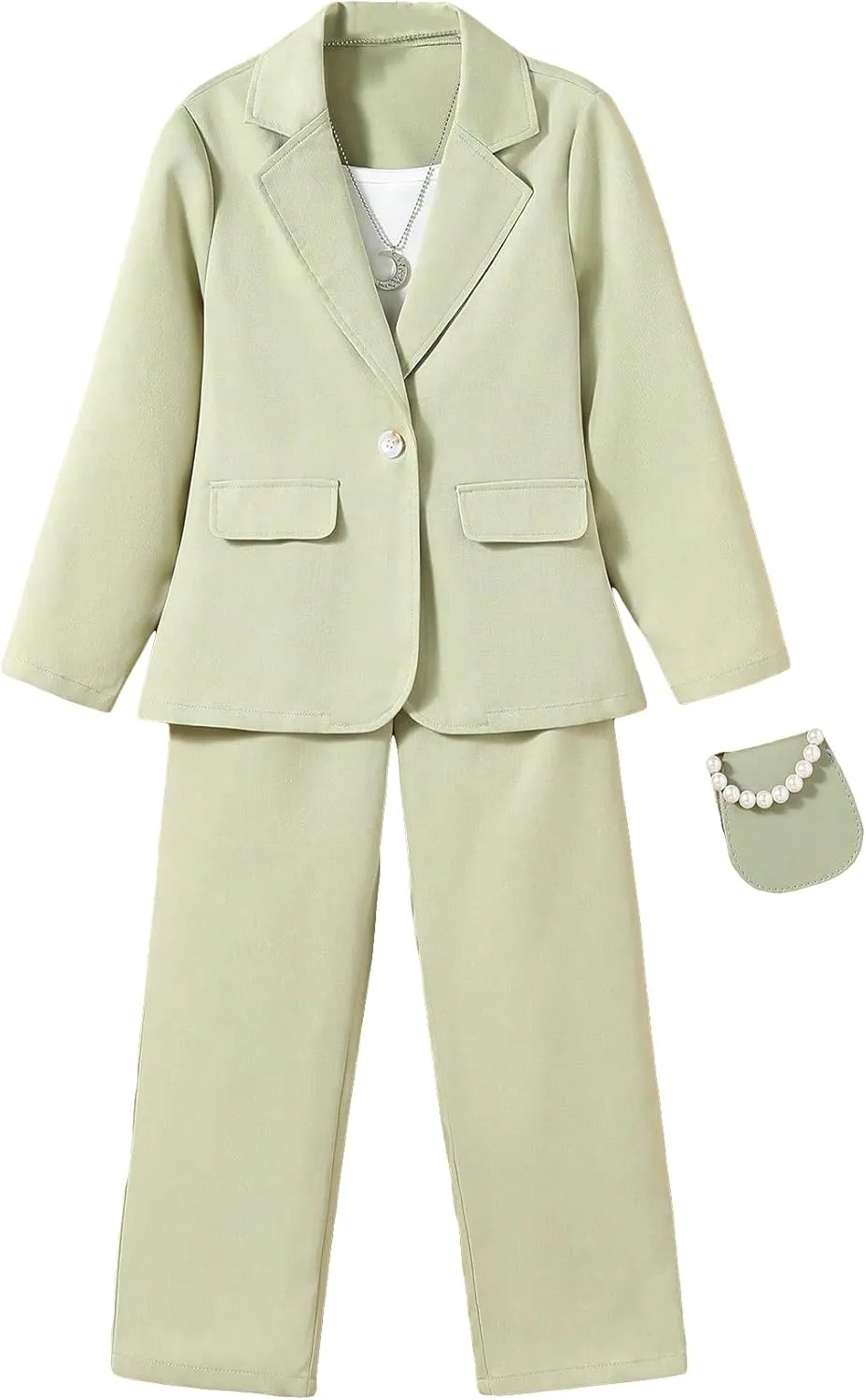 Floerns Girls 2 Piece Outfit Solid Lapel Collar Blazer Jacket with Pants Suit Set
