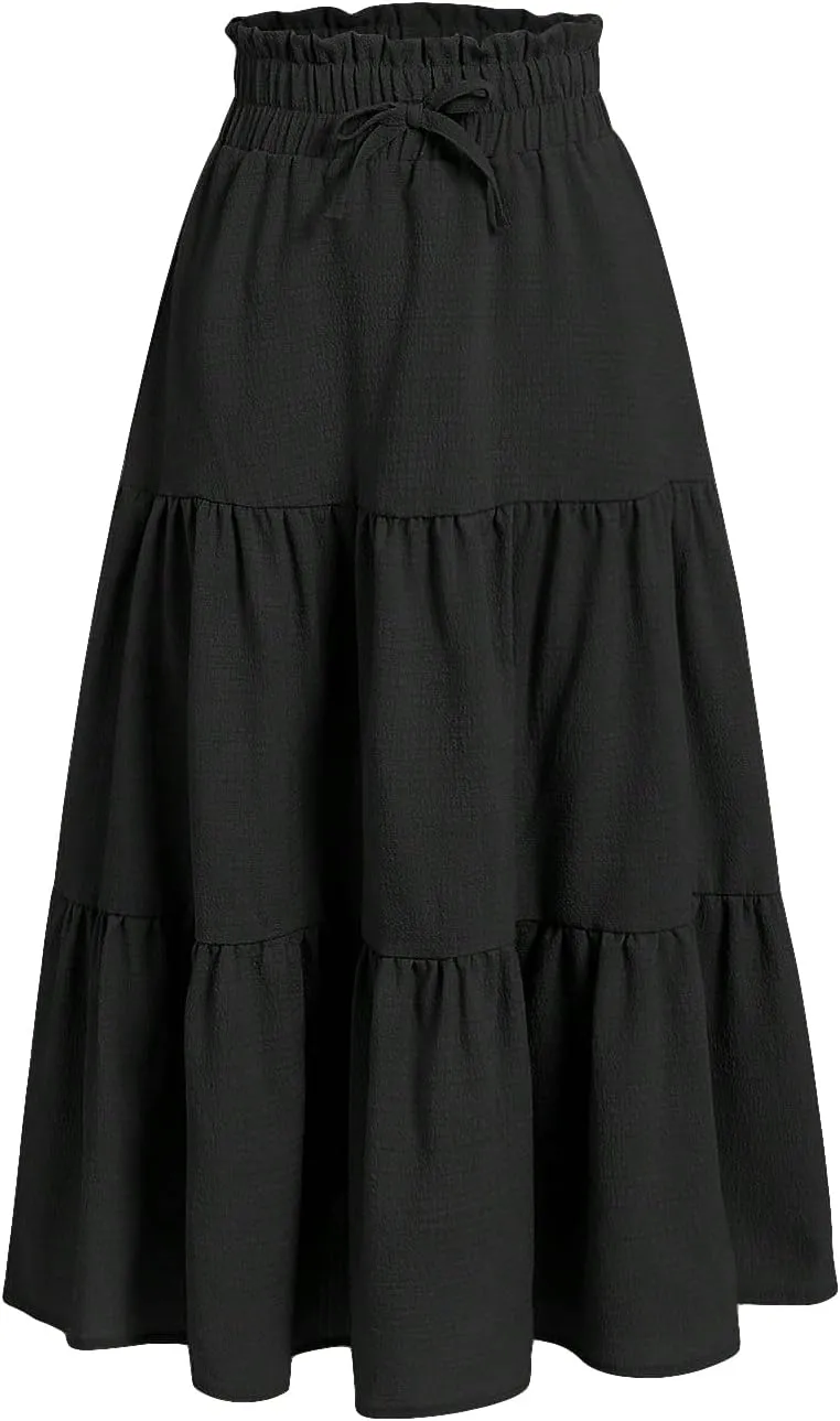 Floerns Girls Boho Floral Print High Waist Flare Hem Summer Long Skirt