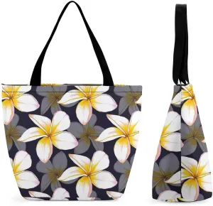 Floral Frangipani Flowers Hobo Handbags With Zipper Women's Tote Handbags