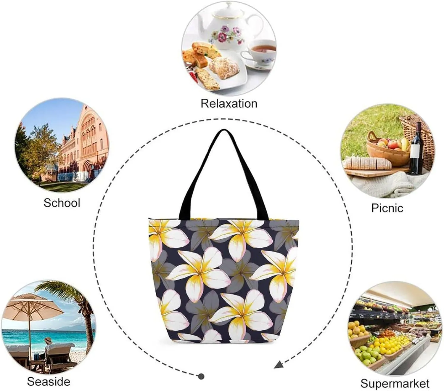 Floral Frangipani Flowers Hobo Handbags With Zipper Women's Tote Handbags