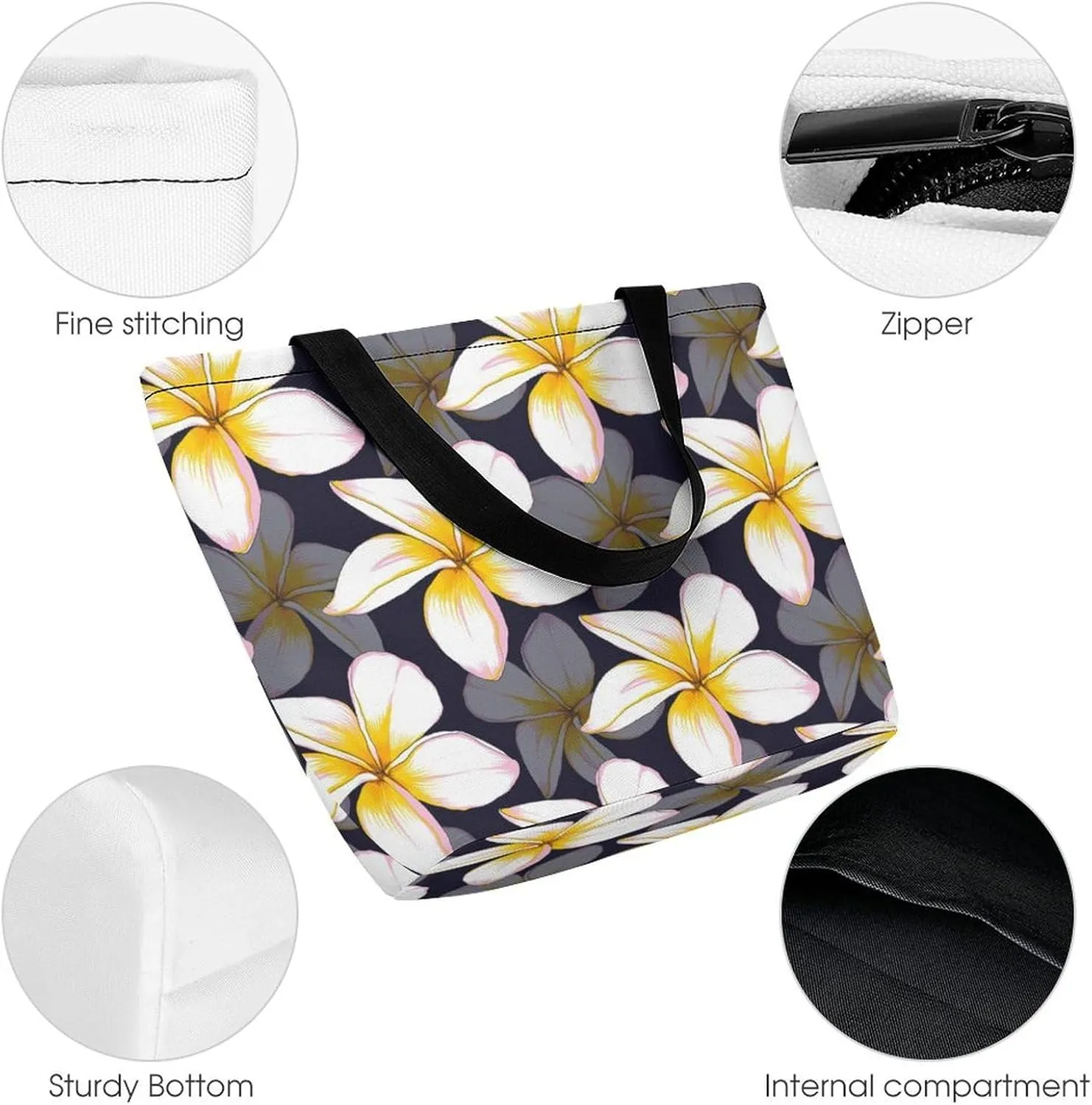Floral Frangipani Flowers Hobo Handbags With Zipper Women's Tote Handbags
