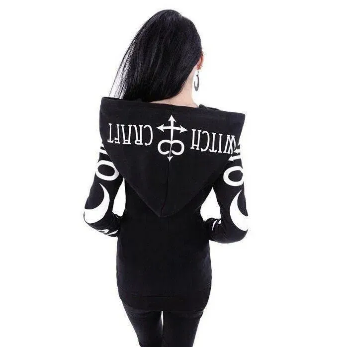 Gothic Moon and Rune Women's Jacket: Lightweight Jacket with bold rune print