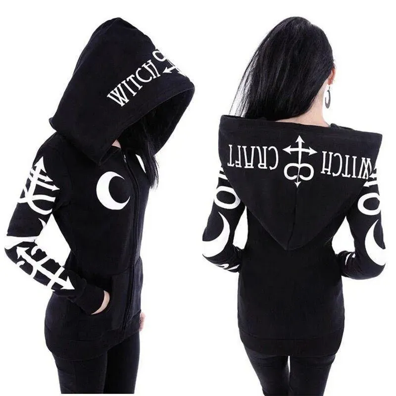 Gothic Moon and Rune Women's Jacket: Lightweight Jacket with bold rune print