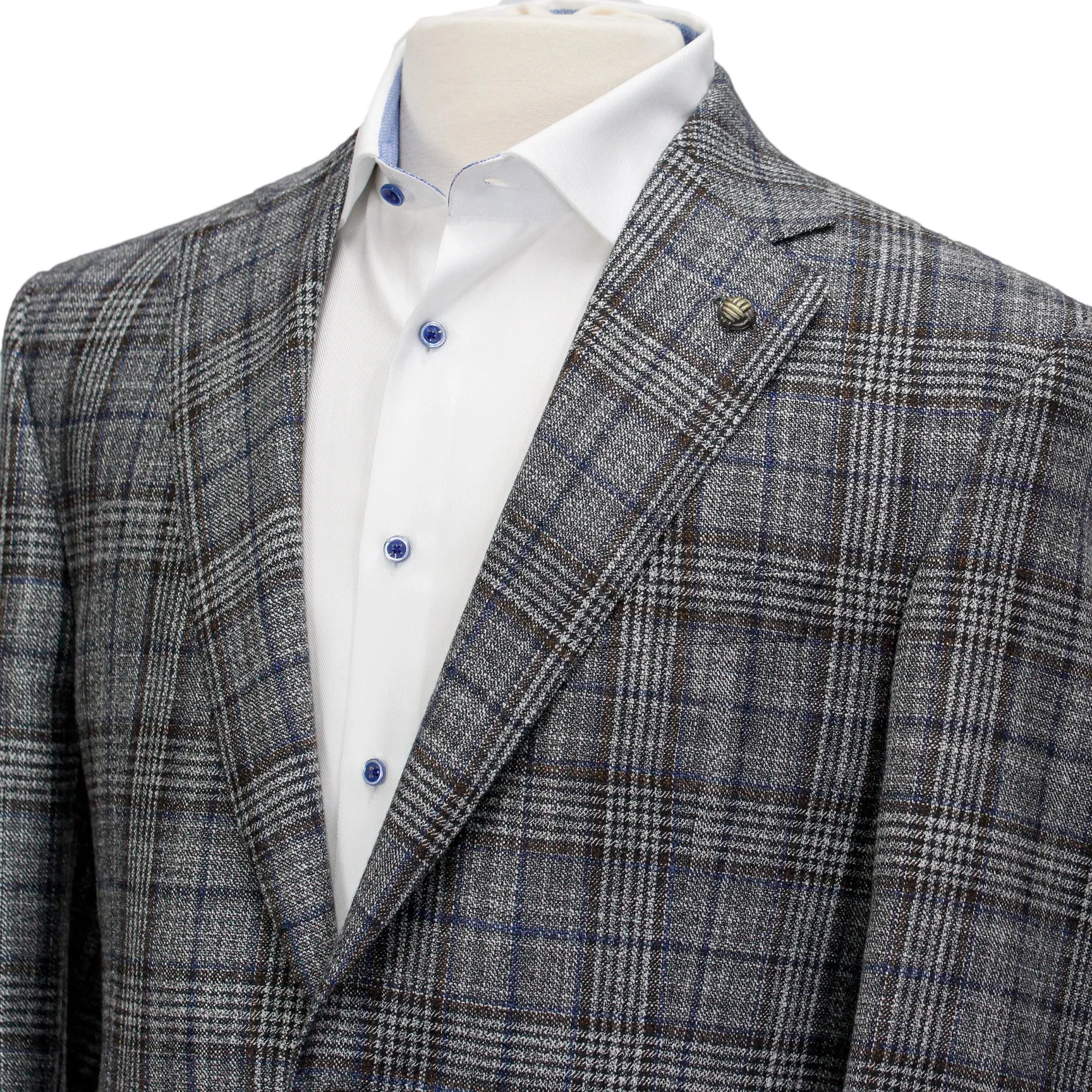 Gray with Brown Prince of Wales Check Century Classic Fit Sport Coat - Jack Victor