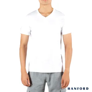 Hanford iCE Men 100% Cotton V-Neck Slim Fit Short Sleeves Shirt - White (Single Pack)