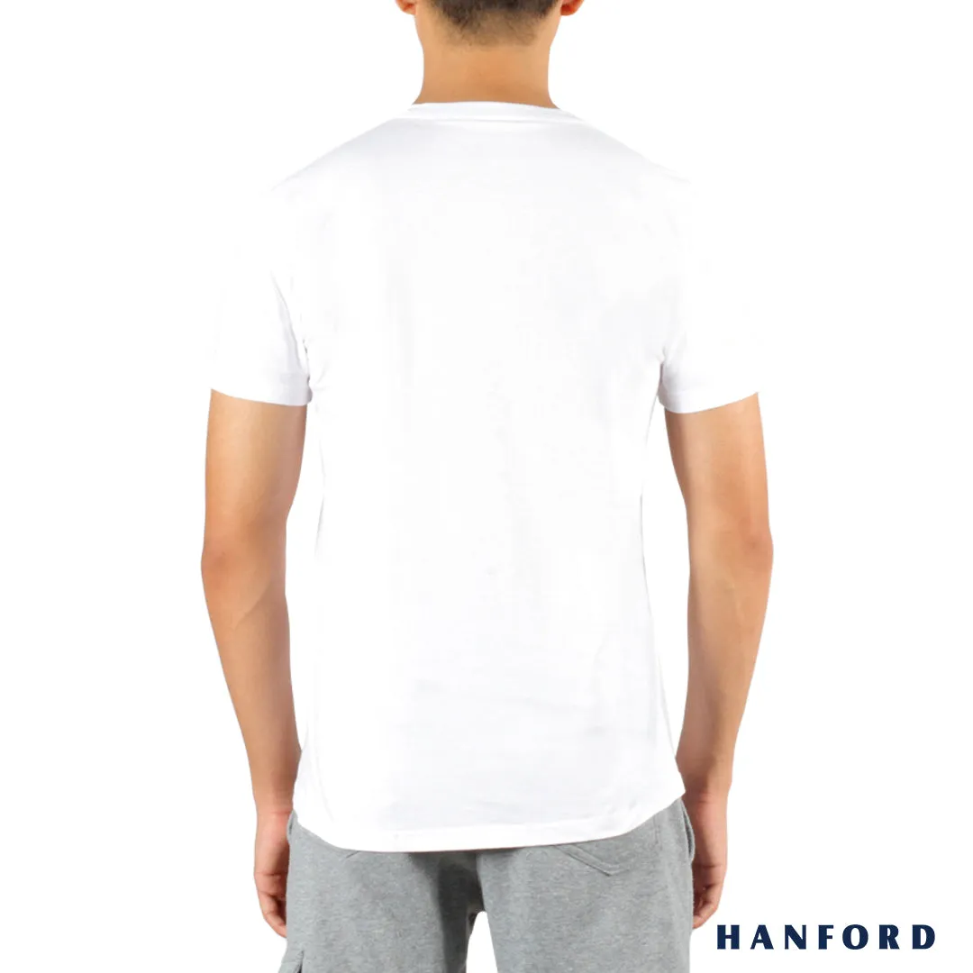 Hanford iCE Men 100% Cotton V-Neck Slim Fit Short Sleeves Shirt - White (Single Pack)