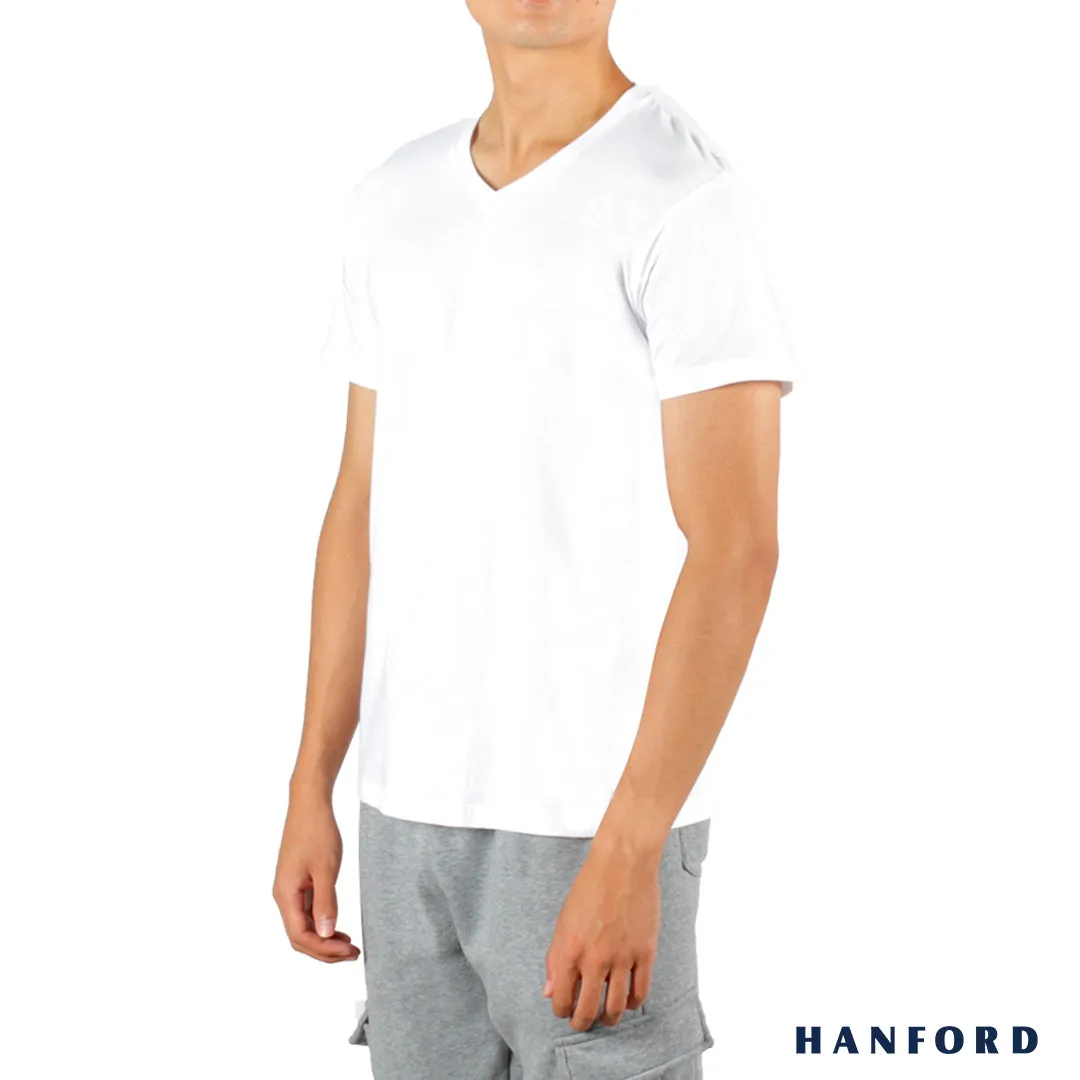 Hanford iCE Men 100% Cotton V-Neck Slim Fit Short Sleeves Shirt - White (Single Pack)