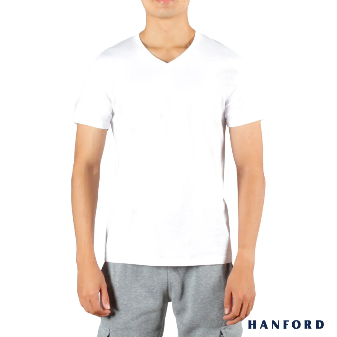 Hanford iCE Men 100% Cotton V-Neck Slim Fit Short Sleeves Shirt - White (Single Pack)