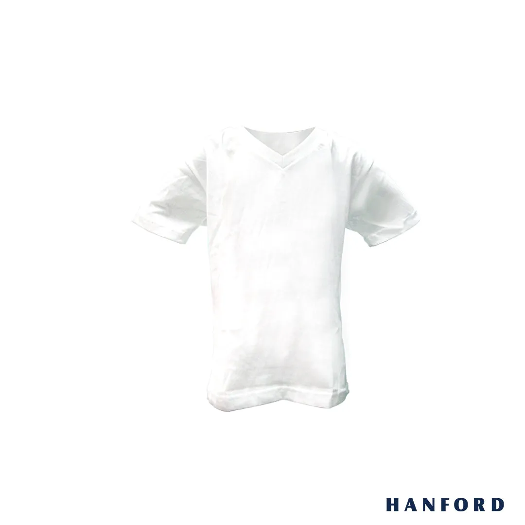 Hanford Kids V-Neck Cotton Single Jersey Short Sleeves Shirt - White (Single Pack)