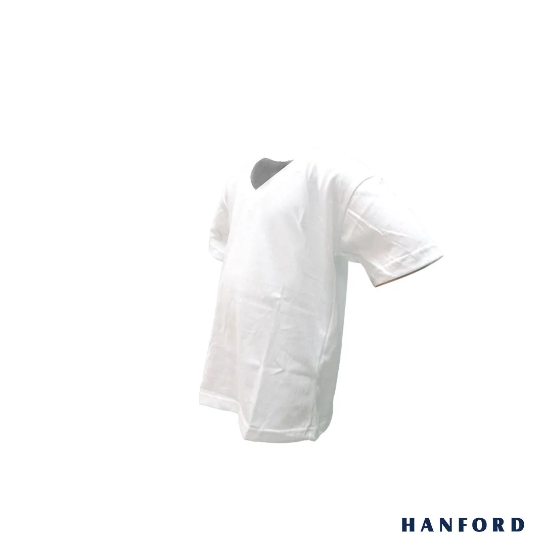 Hanford Kids V-Neck Cotton Single Jersey Short Sleeves Shirt - White (Single Pack)