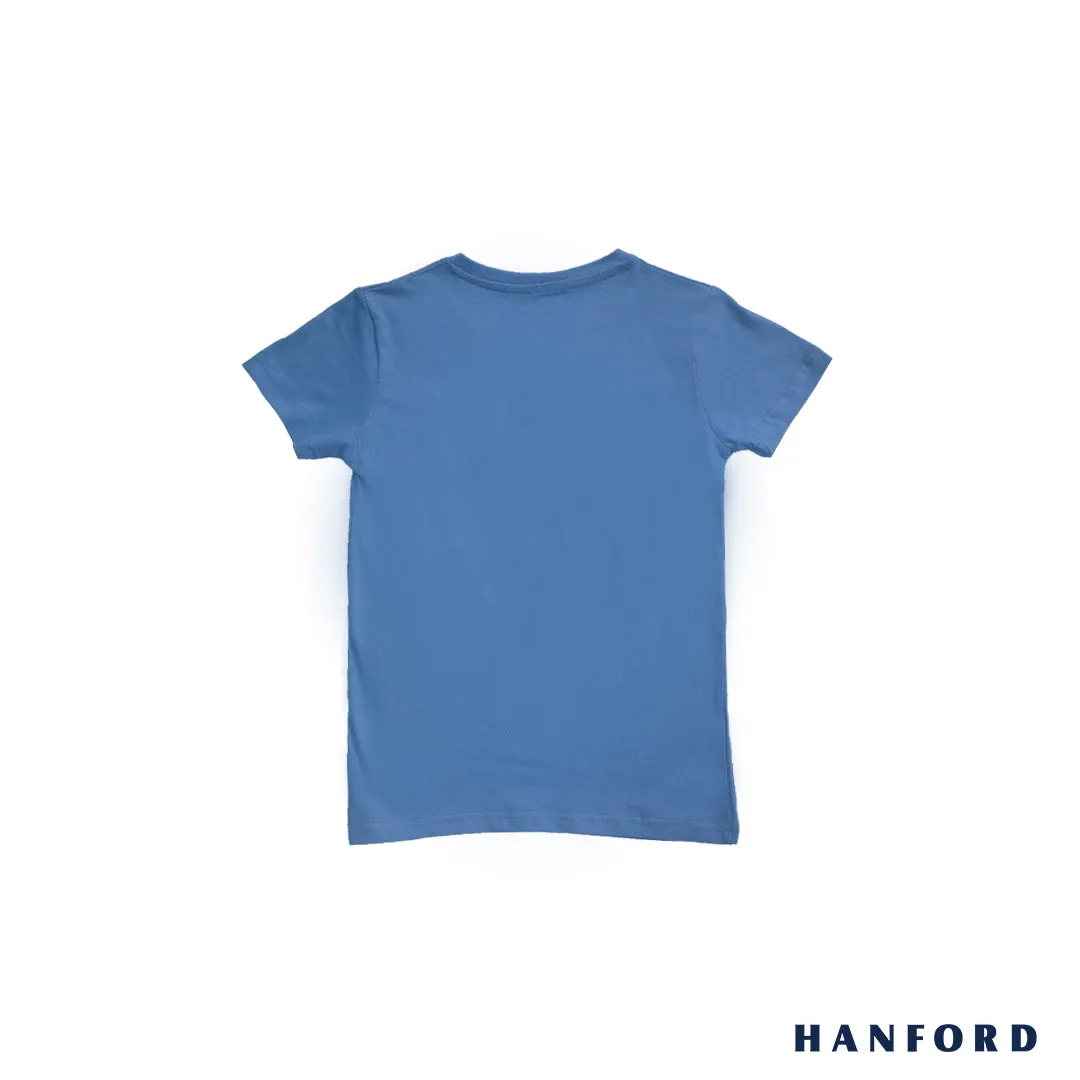 Hanford Kids/Teens 100% Cotton V-Neck Short Sleeves Shirt - New Blue (Single Pack)