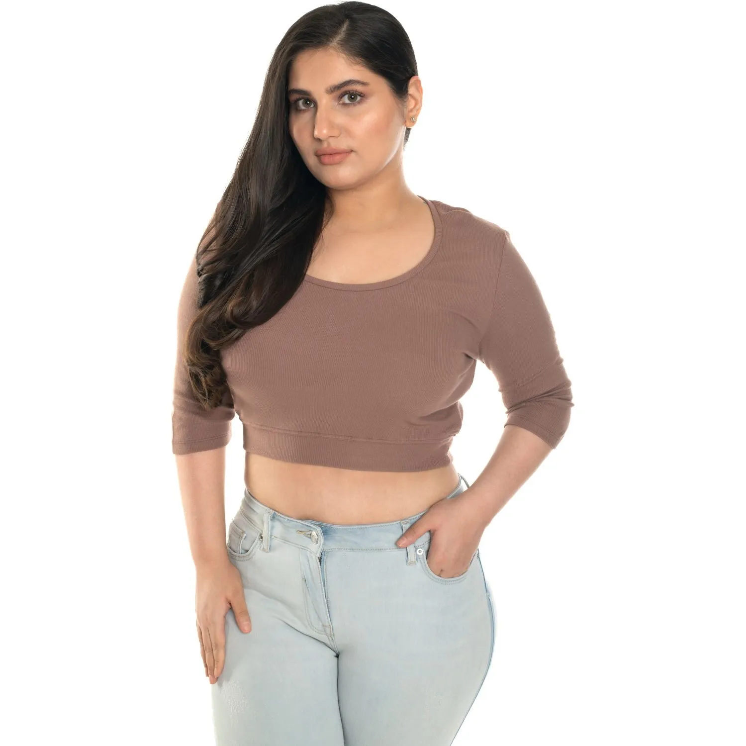 Hosiery Blouse- XXL Deep Round Neck (Elbow Sleeves)
