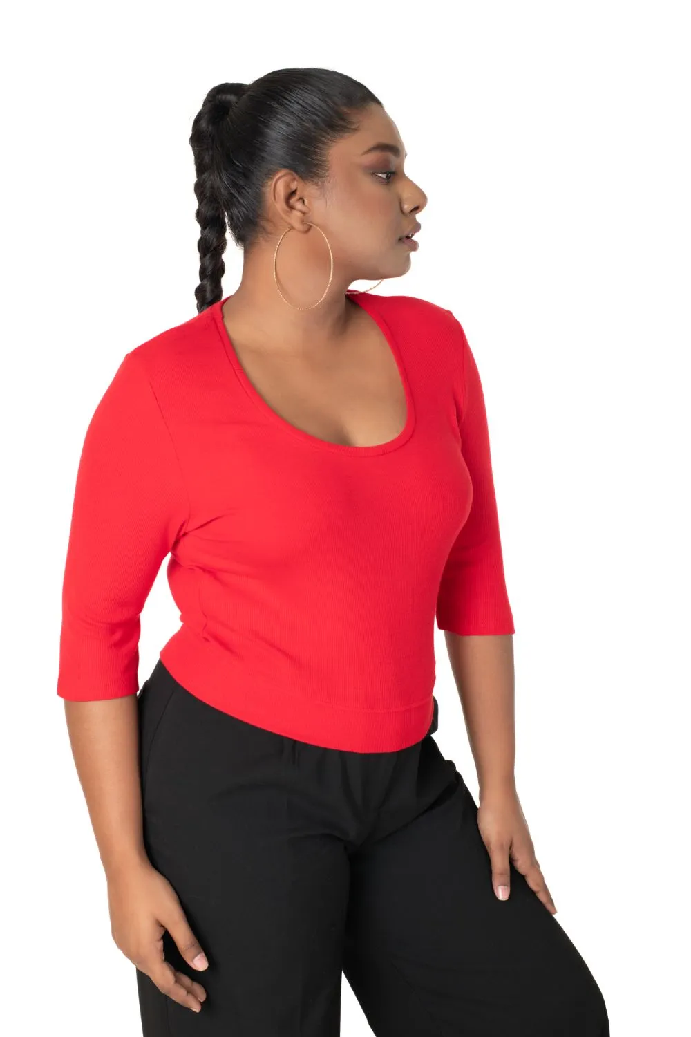 Hosiery Blouse- XXL Deep Round Neck (Elbow Sleeves)