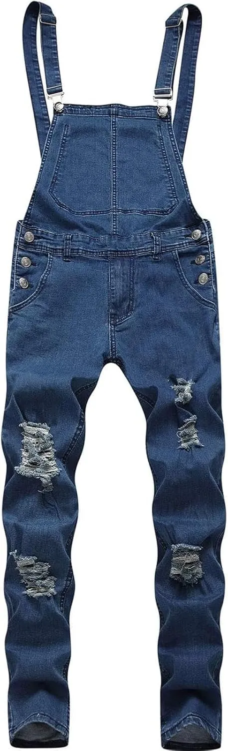 HUNGSON Denim Bib Overalls for Men Slim Fit Jumpsuit with Pockets Fashion Retro