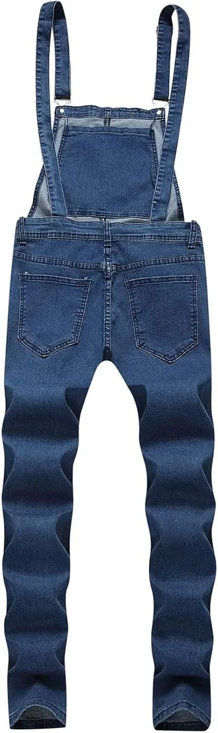 HUNGSON Denim Bib Overalls for Men Slim Fit Jumpsuit with Pockets Fashion Retro