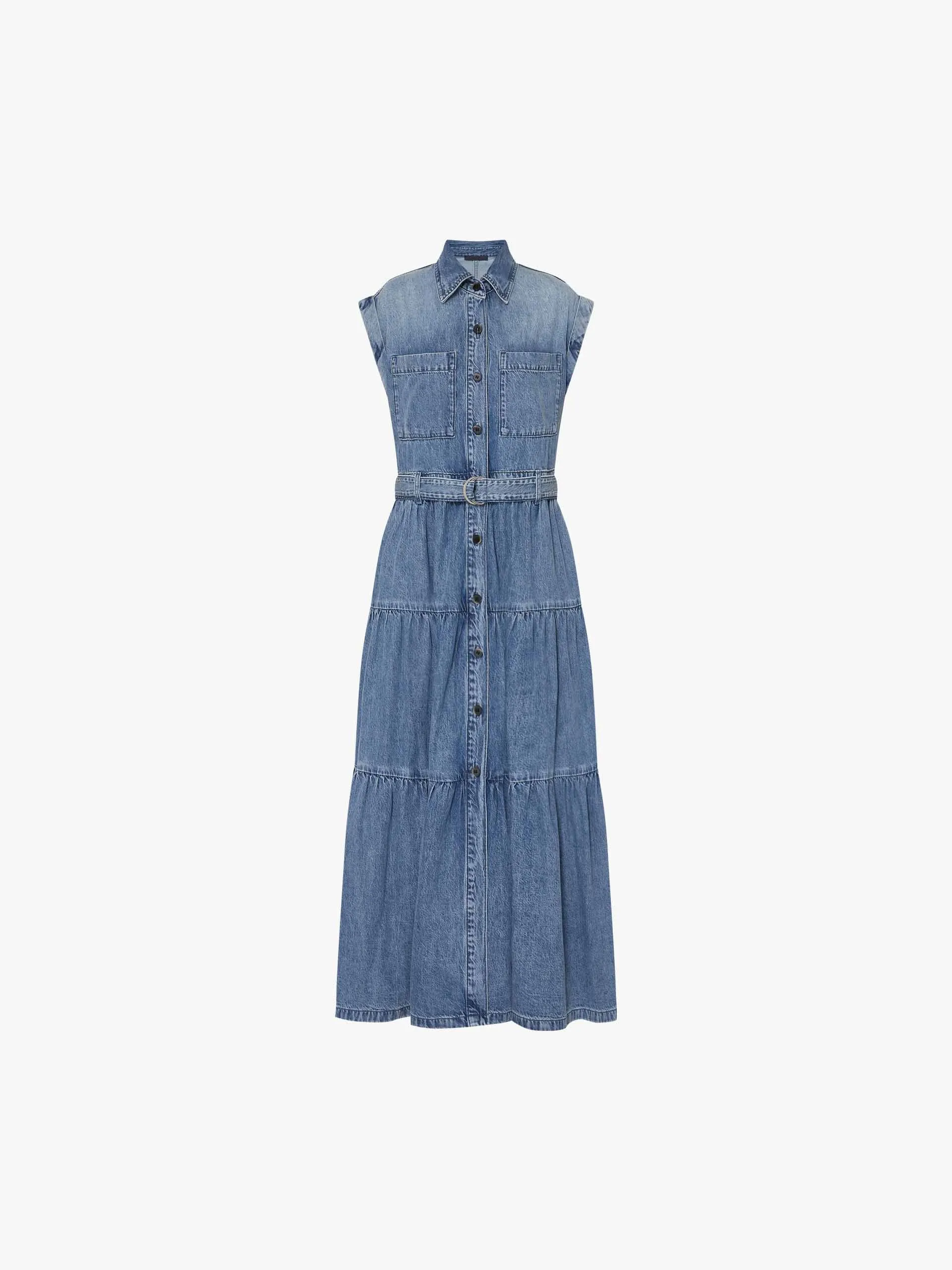 Include Belt Cotton Denim Dress