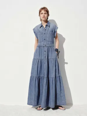 Include Belt Cotton Denim Dress