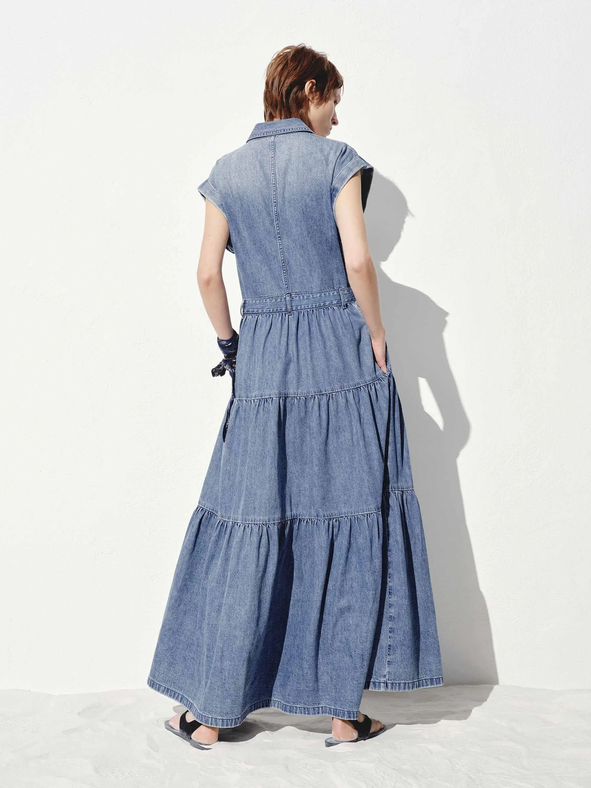 Include Belt Cotton Denim Dress