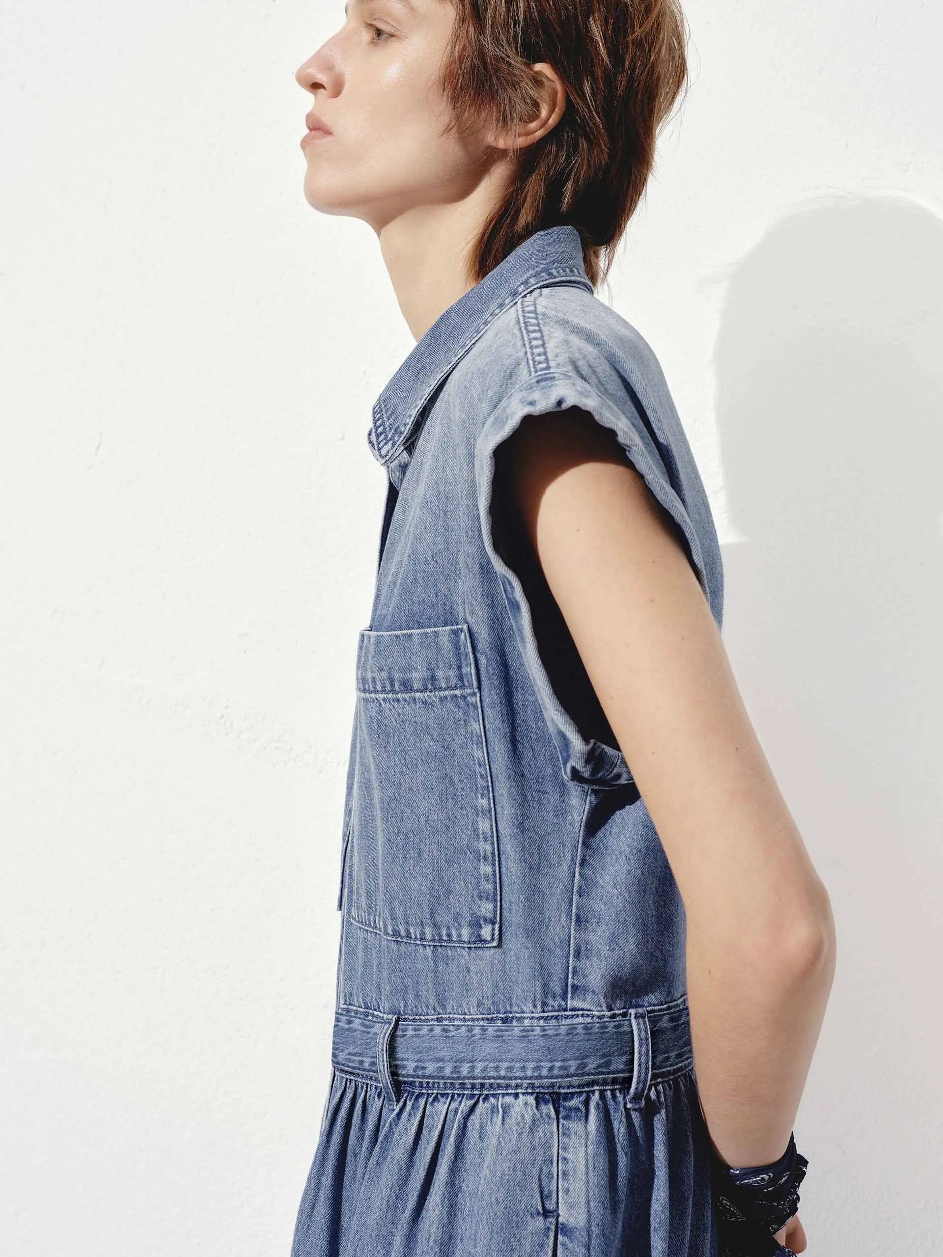 Include Belt Cotton Denim Dress