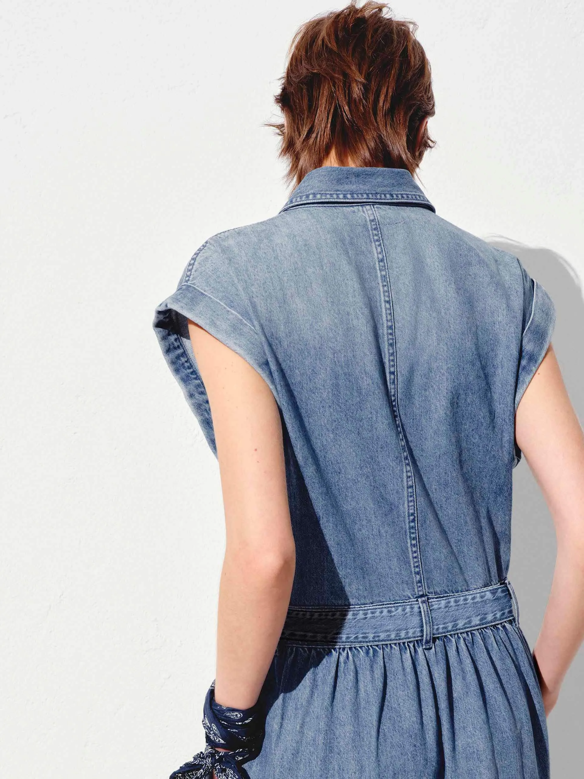 Include Belt Cotton Denim Dress
