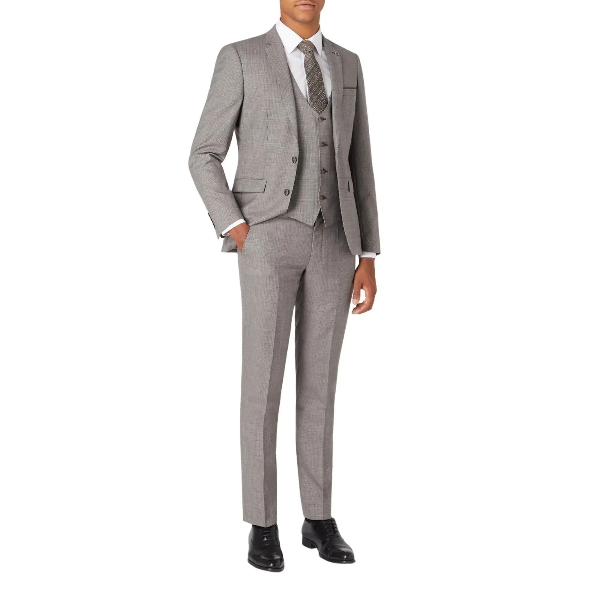 Lazio Houndstooth Suit Jacket - Beige / Brown