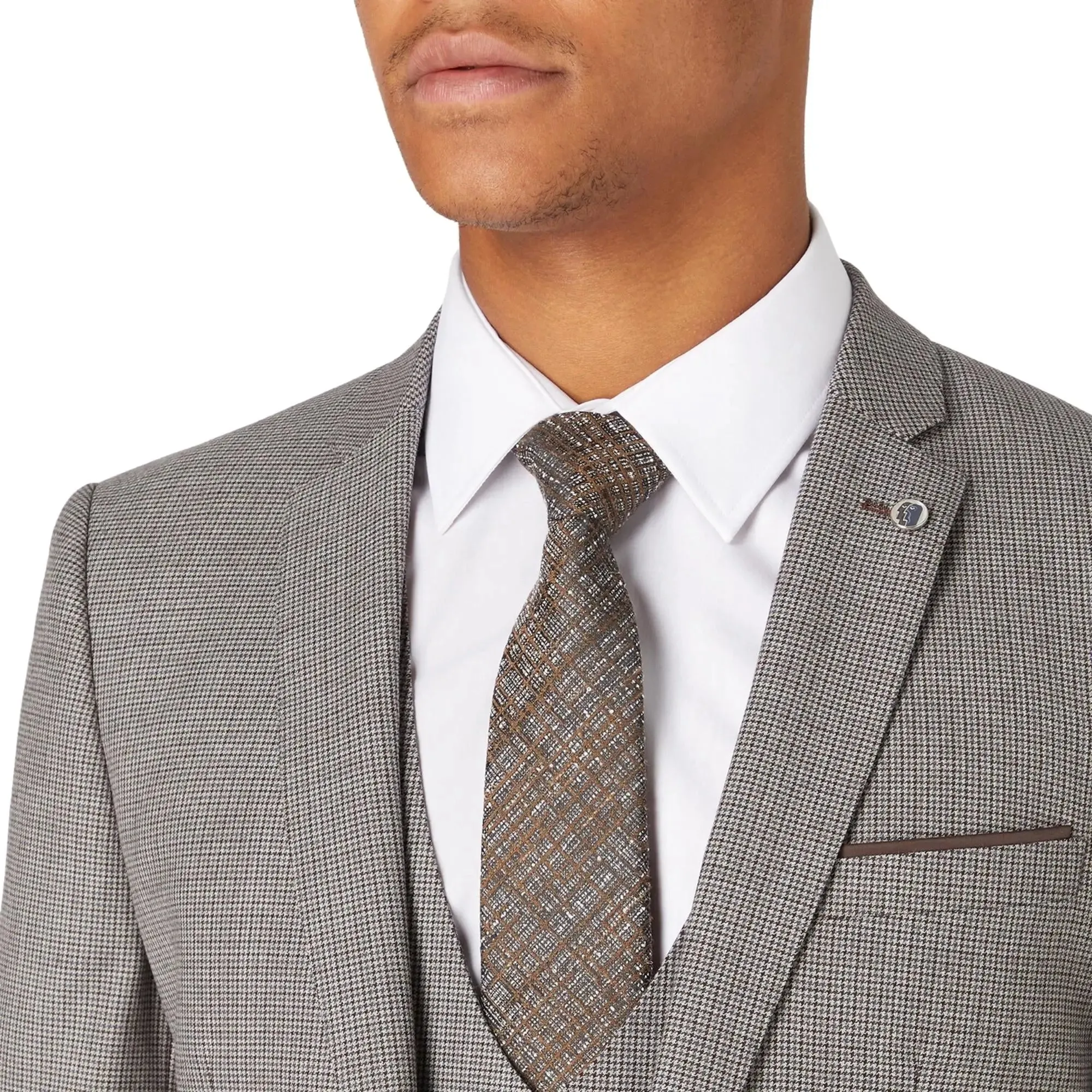 Lazio Houndstooth Suit Jacket - Beige / Brown
