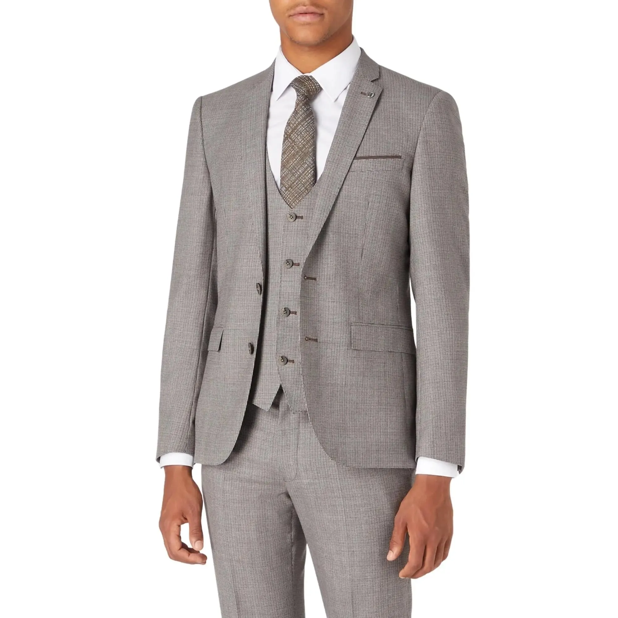Lazio Houndstooth Suit Jacket - Beige / Brown