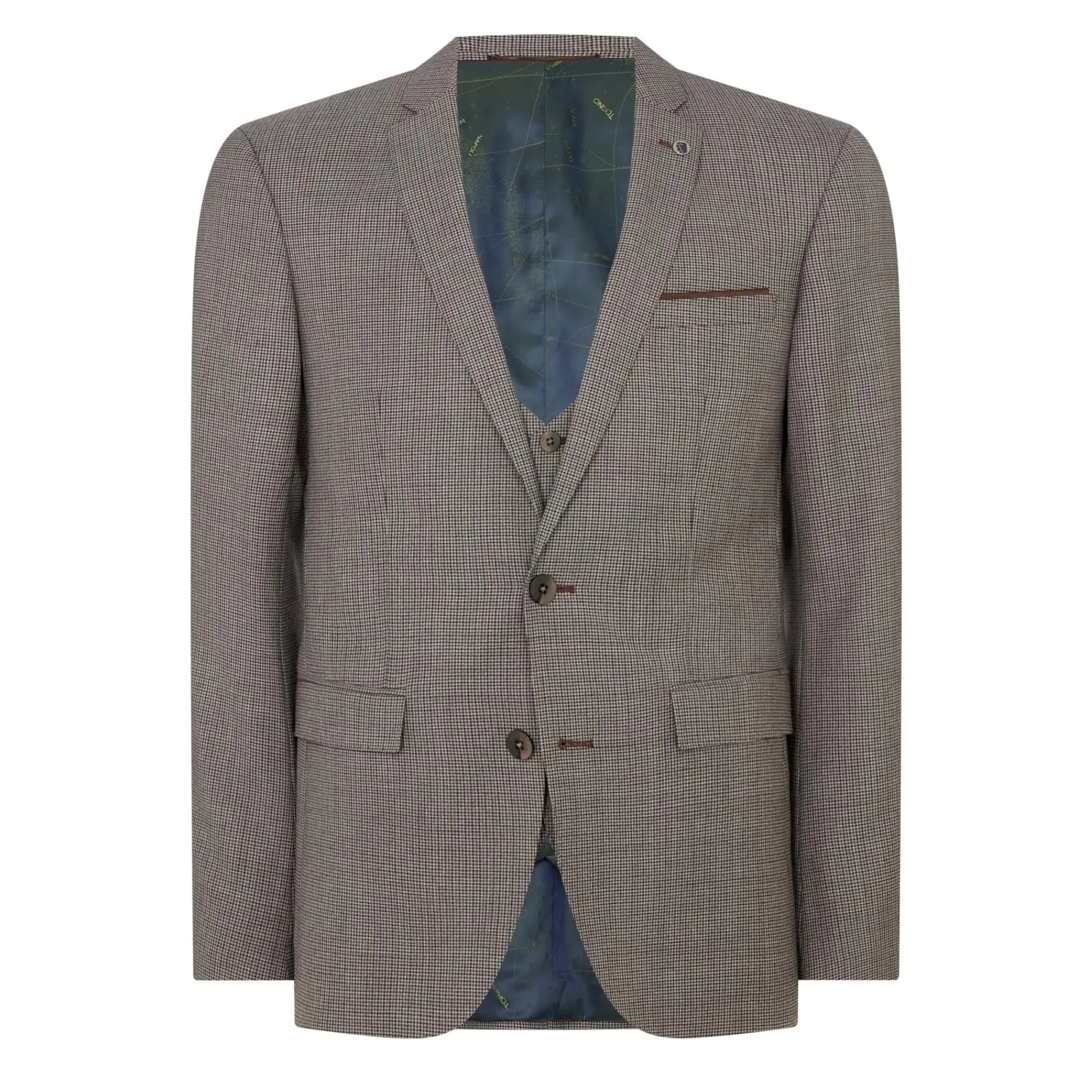 Lazio Houndstooth Suit Jacket - Beige / Brown
