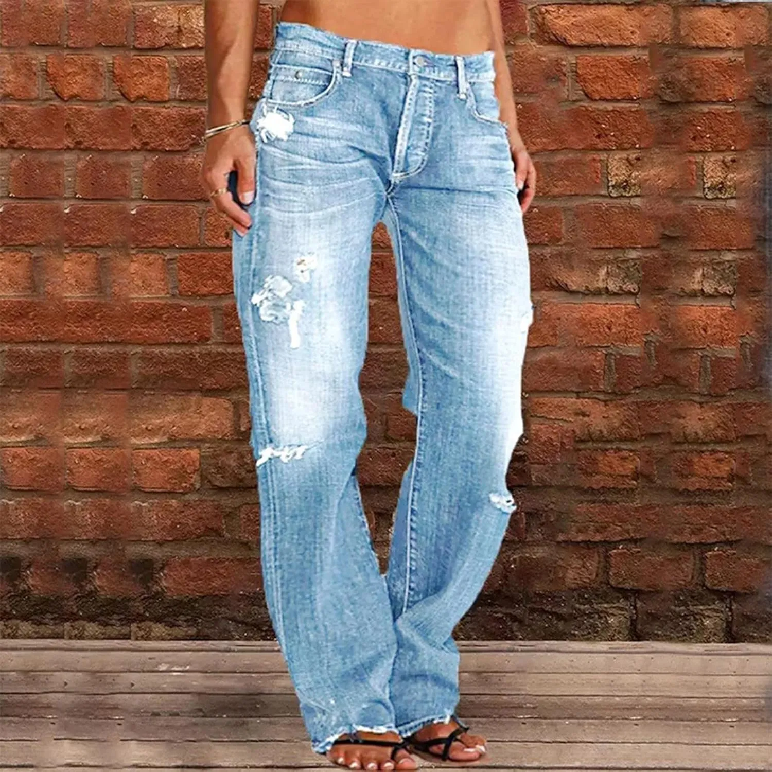 Litetao Baggy Jeans for Women High Waisted Casual Loose Wide Leg Harem Jean Washed Distressed Straight Leg Denim Pants